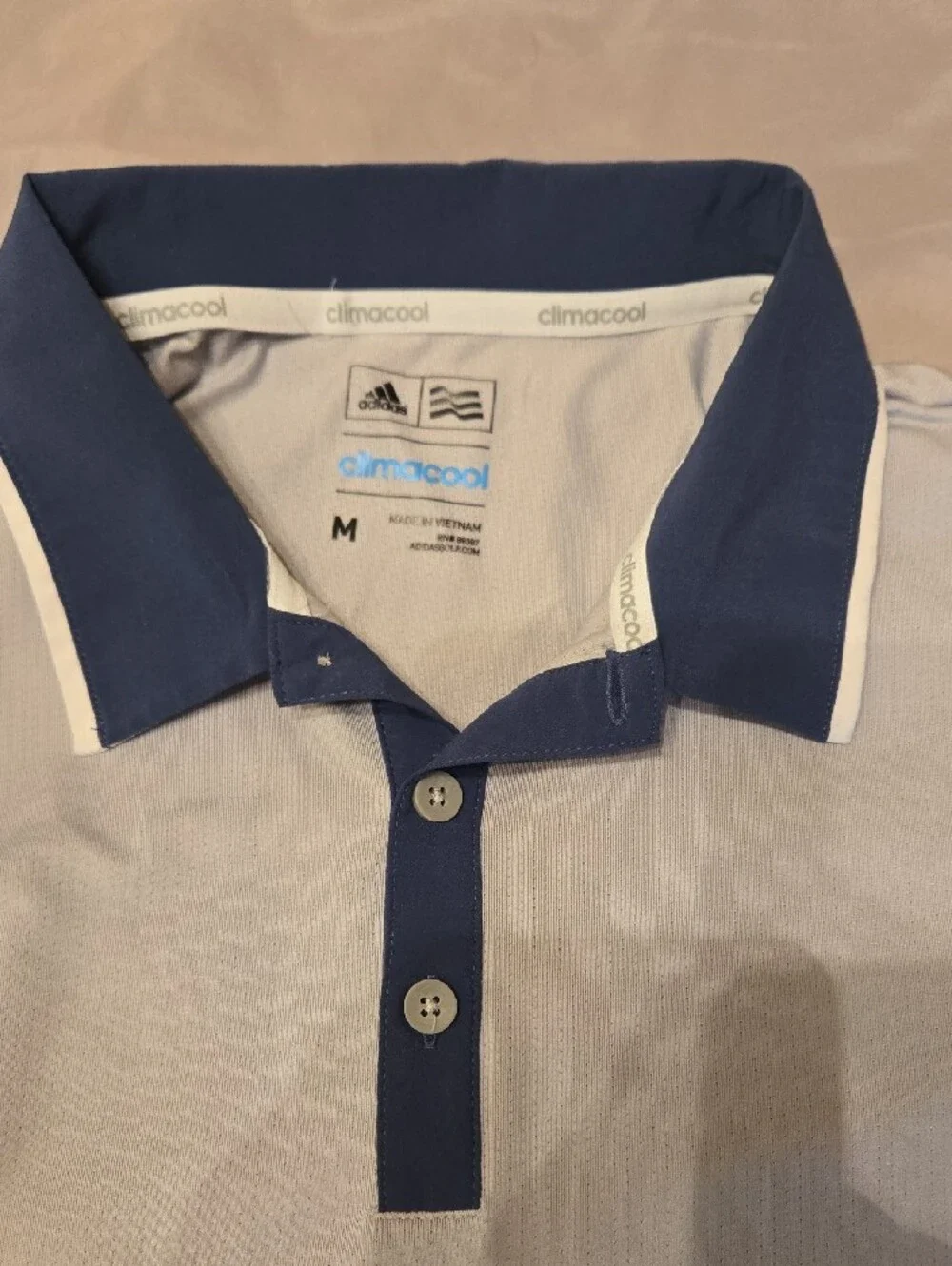adidas Men’s Light Gray Polo with Navy Contrast Collar